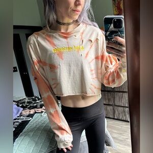 HUF Worldwide Peachy Orange Tie Dye Distressed & Cropped Long Sleeve Shirt